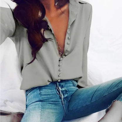 Casual Chiffon Solid Blouse with Sexy Buttons (various colors)