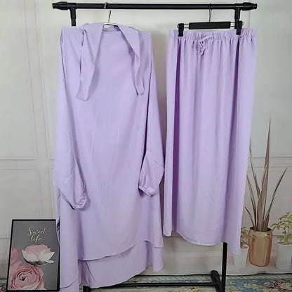 2-Piece Jilbab Set: Muslim Prayer Garment, Long Khimar & Niqab (13 shades)