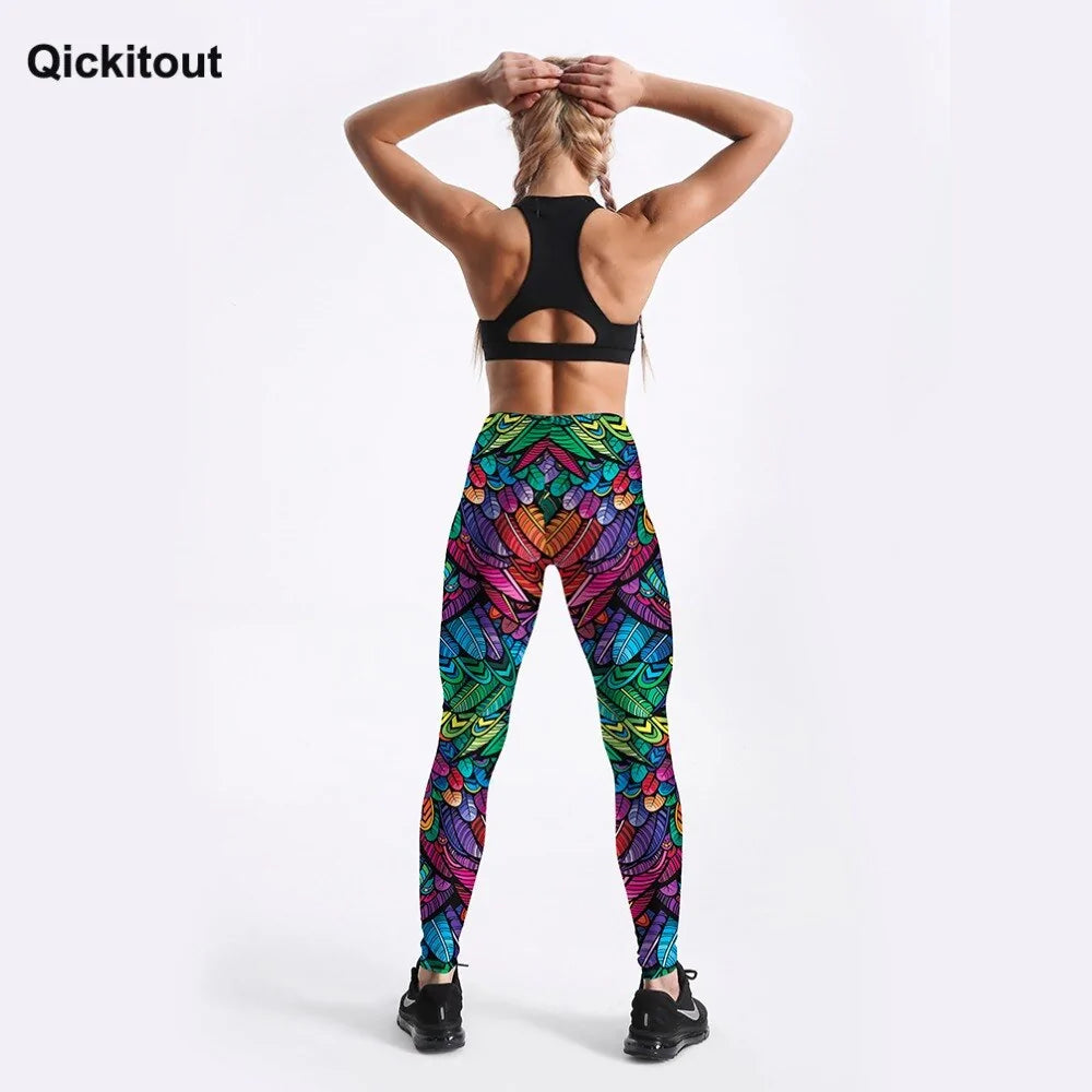 Quickitout Color Feathers 3D Printed Fitness Trousers