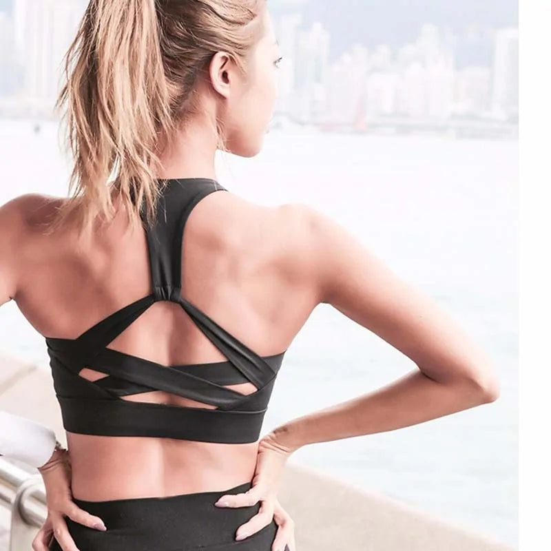 Strap Push Up Sports Bra (black & white)