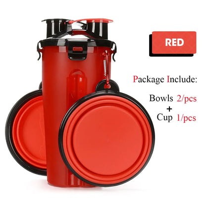 2 in 1 Pet Water Bottle Food Container & Folding Bowl