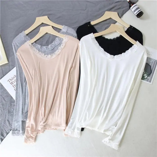 Women Lace V-Neck Thermal Slim Warm Tops (various colors)