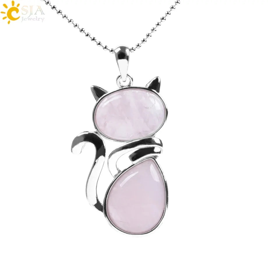 Cat Natural Stone Necklaces (various colors)