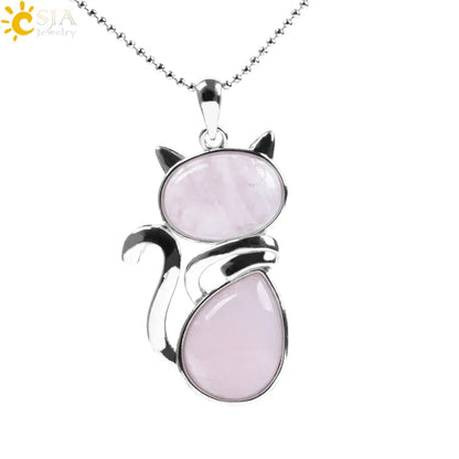 Cat Natural Stone Necklaces (various colors)