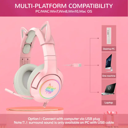 Cute Cat Ear Headphone with Mic (various colors)