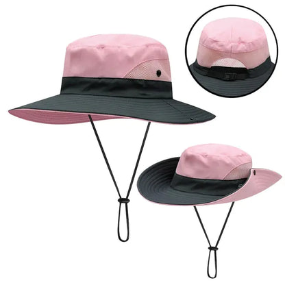 Wide Brim UV Protection Hat with Ponytail Opening (various colors)