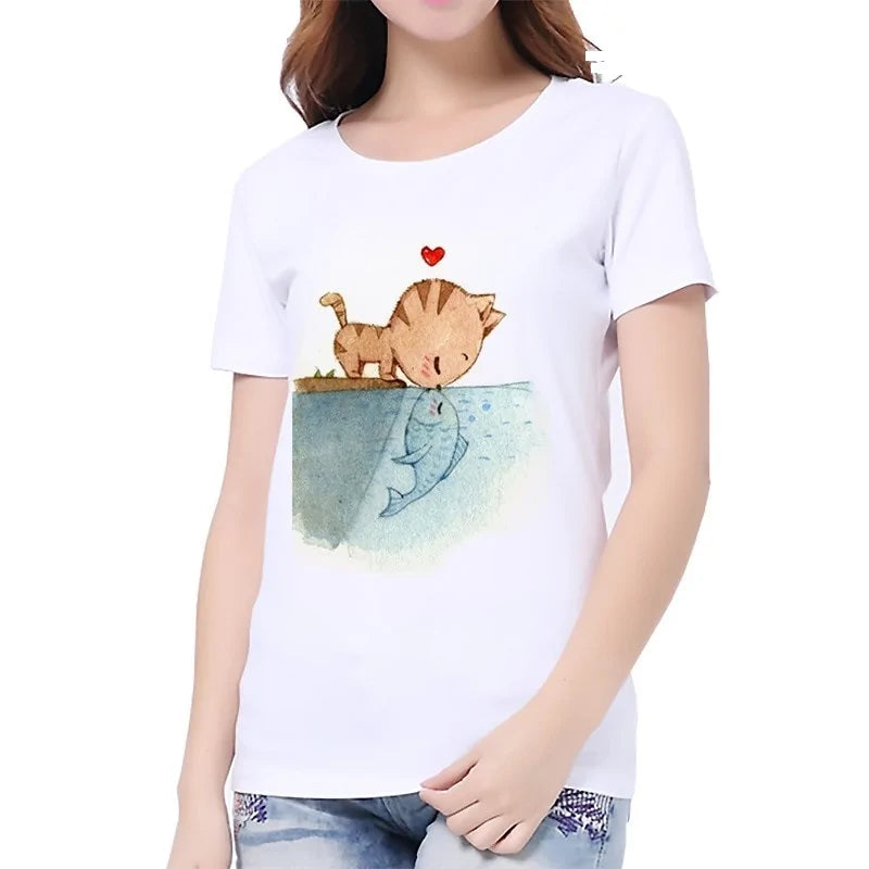 Cat Casual Harajuku Women's Summer T-shirt