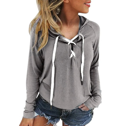 Women's Plus Size Hooded Sweatshirt with Cross Lace Up (5 colors)