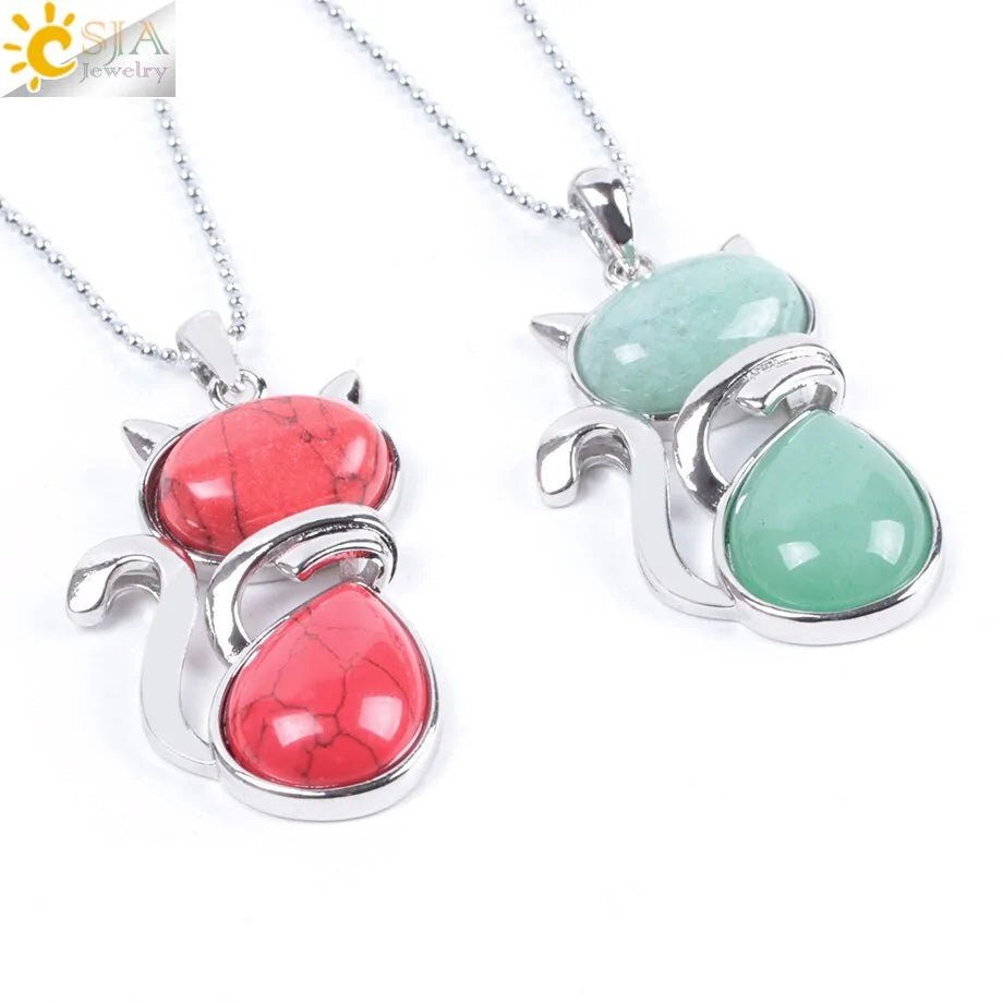 Cat Natural Stone Necklaces (various colors)