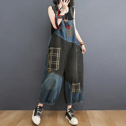 Spring Summer Denim Big Pockets Overall Jumpsuit Sleeveless