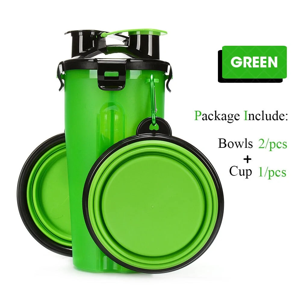 2 in 1 Pet Water Bottle Food Container & Folding Bowl