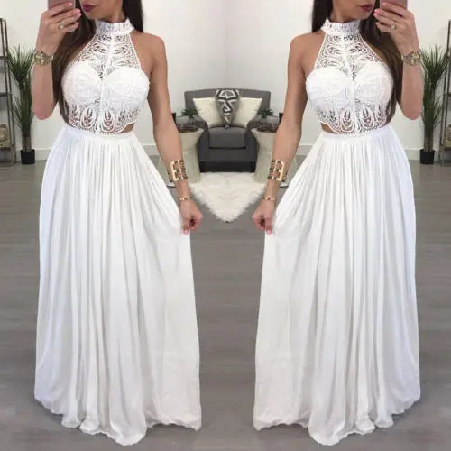 Maxi Long Evening Party Dress (white & burgundy)