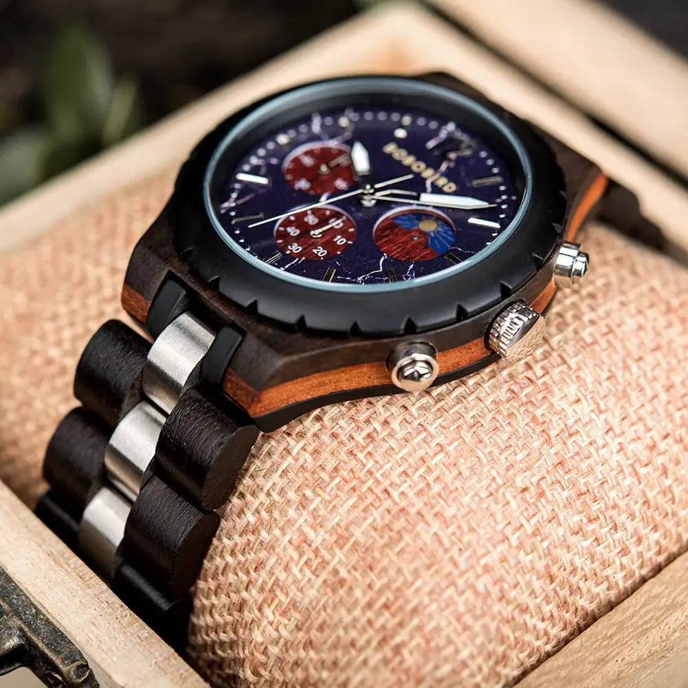 Luxury Wooden Chronograph Watch for Men (various colors l