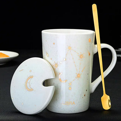 Zodiac Mugs: 12 Constellations (zodiacs) Creative Mugs With Spoon (blue or white)