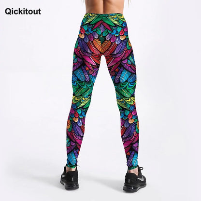 Quickitout Color Feathers 3D Printed Fitness Trousers