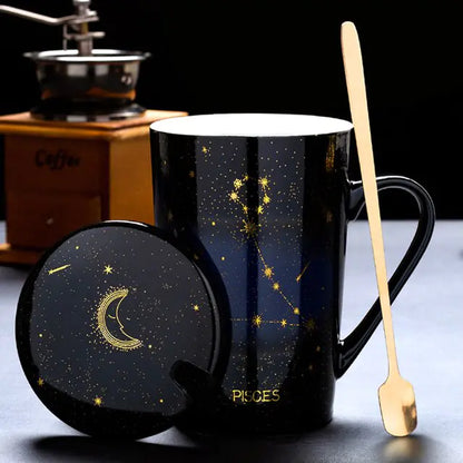 Zodiac Mugs: 12 Constellations (zodiacs) Creative Mugs With Spoon (blue or white)