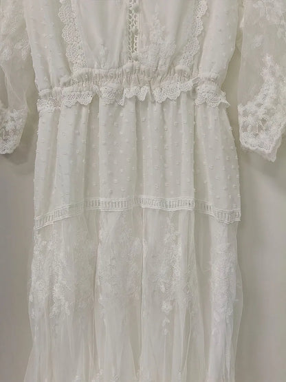 Hollow Out White Long Sexy Lace Dress