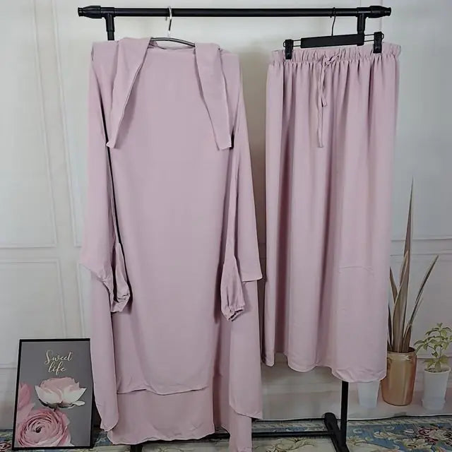 2-Piece Jilbab Set: Muslim Prayer Garment, Long Khimar & Niqab (13 shades)