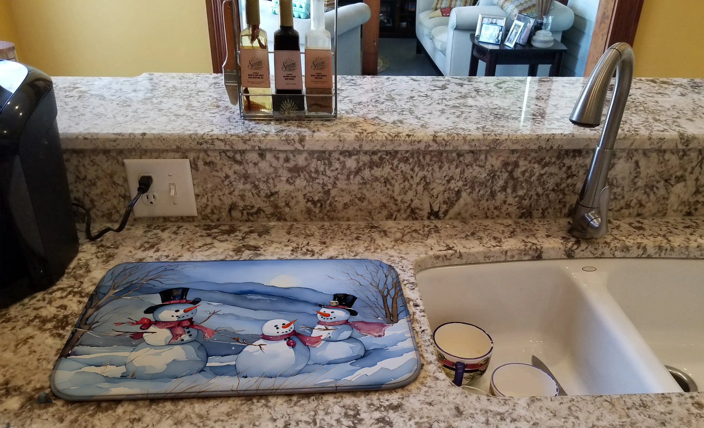 Christmas Snowmen Dish Drying Mat