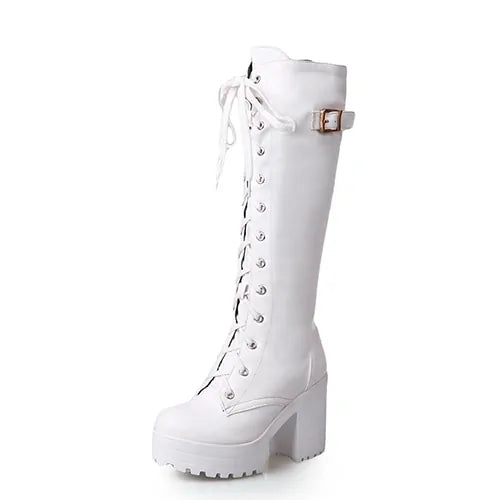 Ladies Knee High Boots Wedge Heel (black or white)