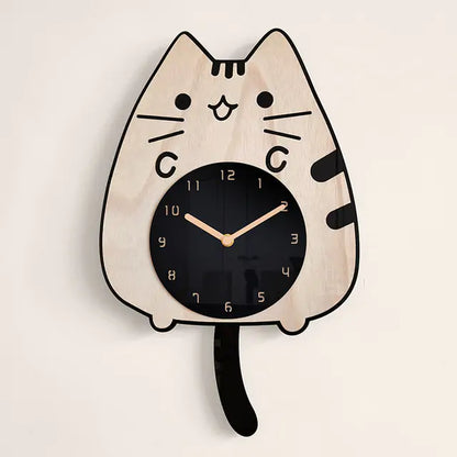 3D Wooden Cartoon Cat Wall Clock