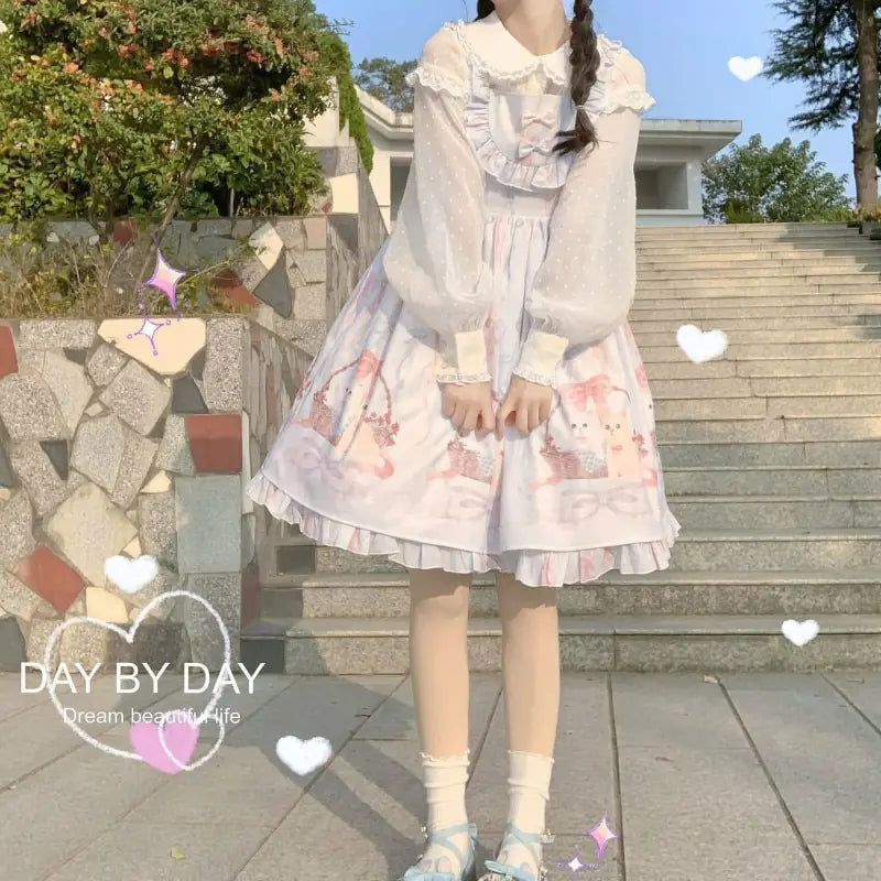 Girl's Tea Party Ruffles Dress with Cats