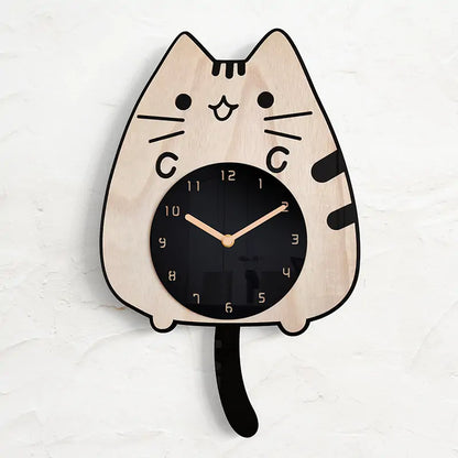 3D Wooden Cartoon Cat Wall Clock