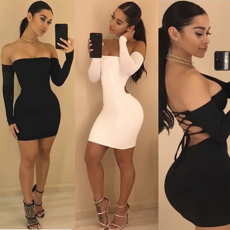 Strapless Large Women's Long Sleeve Backless Night Club Dress