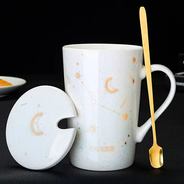 Zodiac Mugs: 12 Constellations (zodiacs) Creative Mugs With Spoon (blue or white)