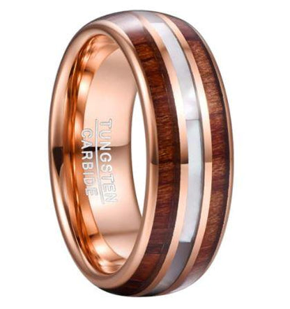 Koa Wood and Pearl Tungsten Ring