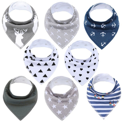 Sets of 8 Soft Baby Bibs (various colors & patterns)