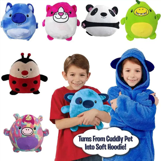 Kid's Soft Plush Animal Blanket & Hoodie Combo