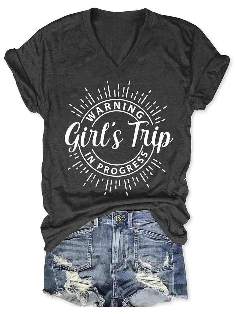 Girl's Trip Warning V-Neck Tee (many colors)