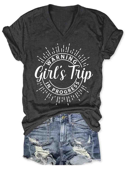 Girl's Trip Warning V-Neck Tee (many colors)