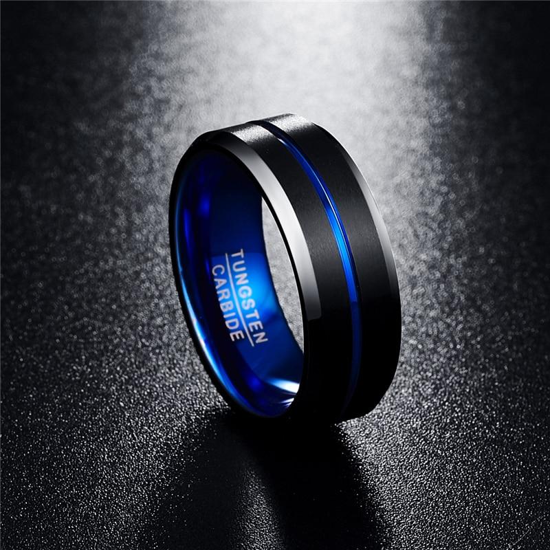 Ring - Black Tungsten with Thin Blue Line