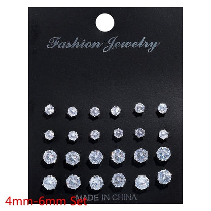 White Crystal Stud Earrings Set