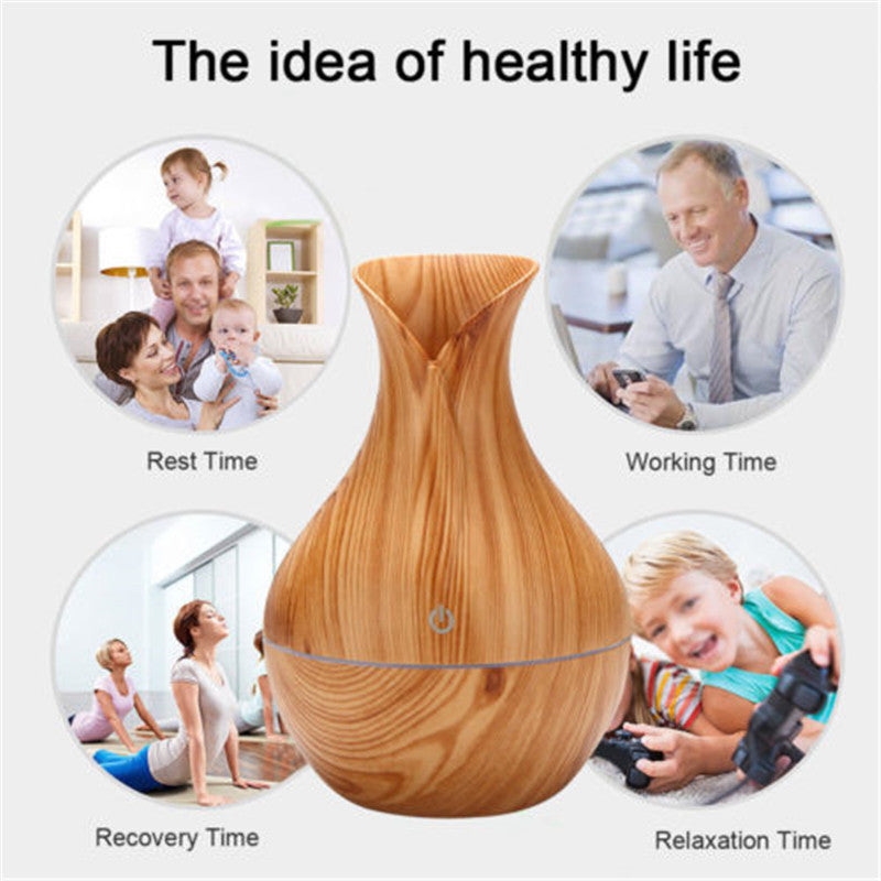 Vase Shape Wood Grain Humidifier & Essential Oil Diffuser