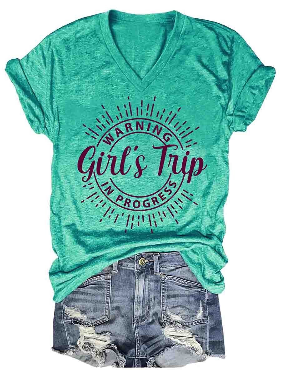 Girl's Trip Warning V-Neck Tee (many colors)