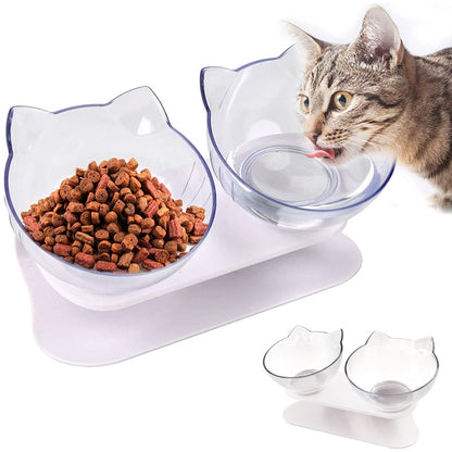 Single or Double Cat/Dog Bowl With Raised Stand (black, white, clear)