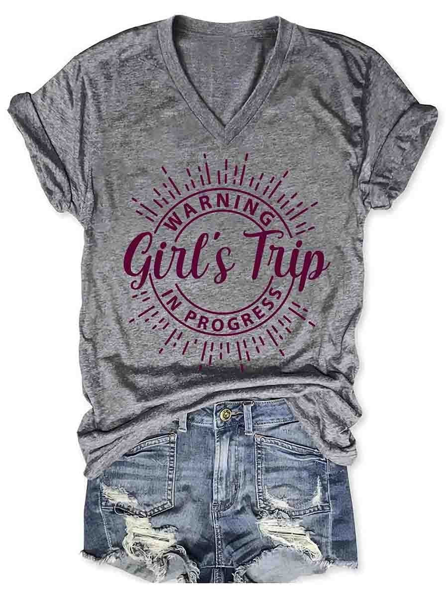 Girl's Trip Warning V-Neck Tee (many colors)