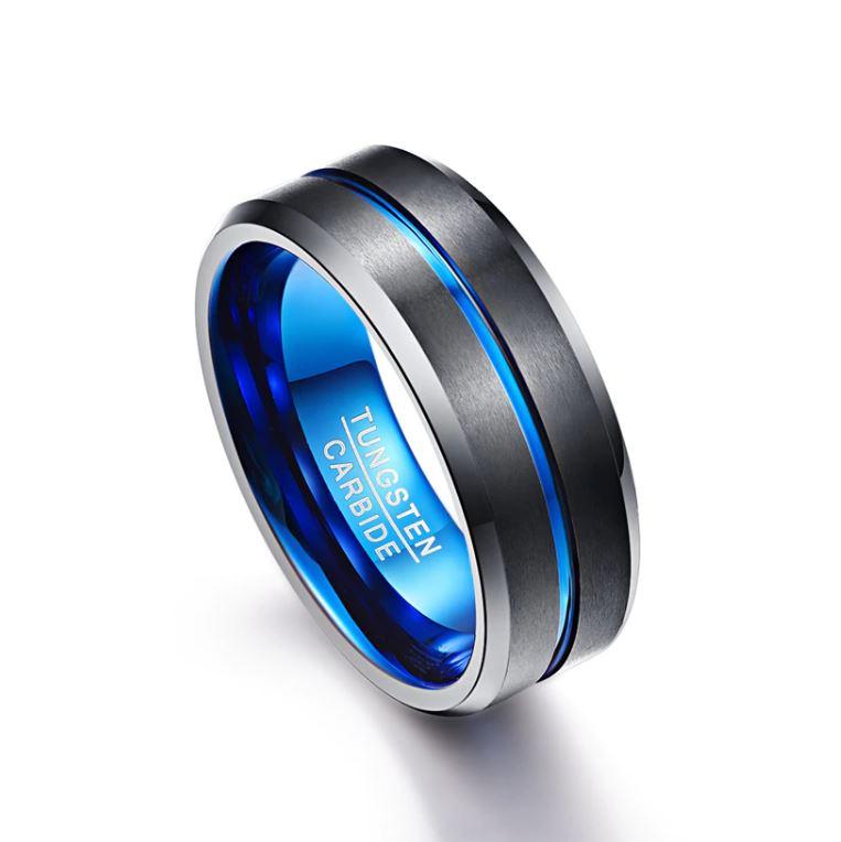 Ring - Black Tungsten with Thin Blue Line