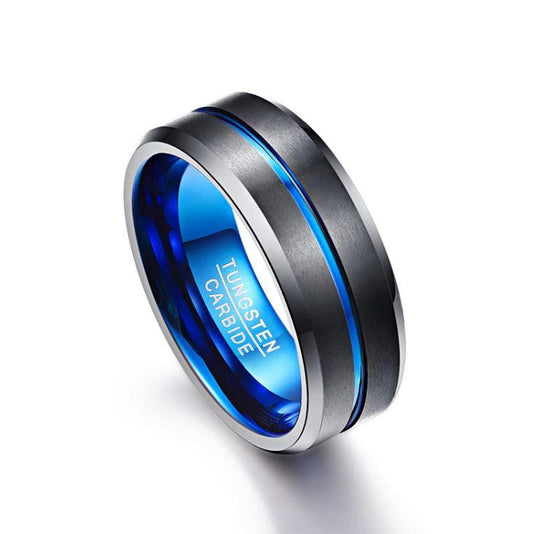 Ring - Black Tungsten with Thin Blue Line