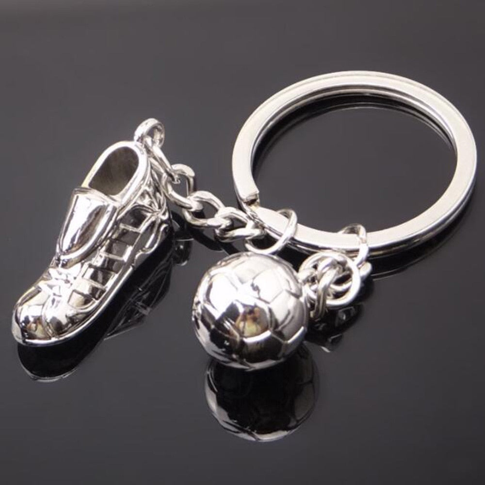 Metal Keychain with a Soccer Shoe & Ball