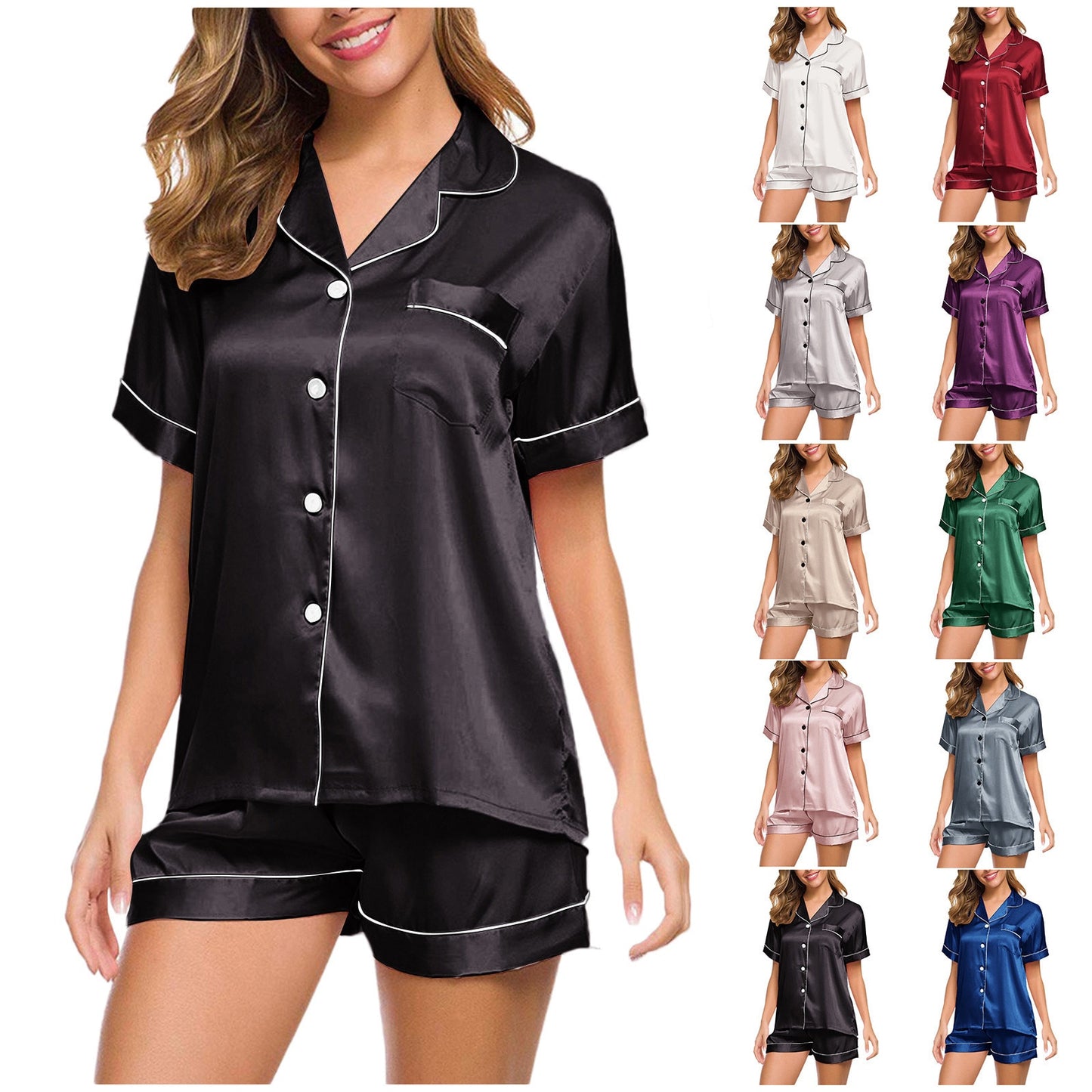 Silk Short Sleeve Pajamas for Women