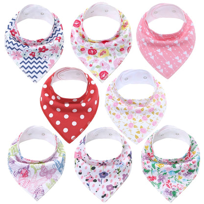 Sets of 8 Soft Baby Bibs (various colors & patterns)