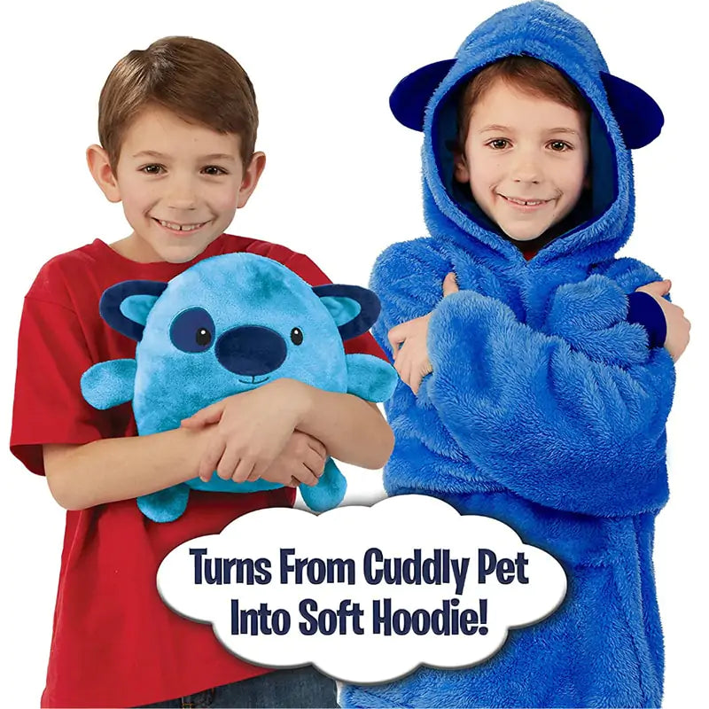 Kid's Soft Plush Animal Blanket & Hoodie Combo