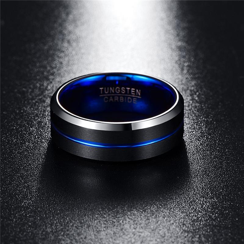 Ring - Black Tungsten with Thin Blue Line