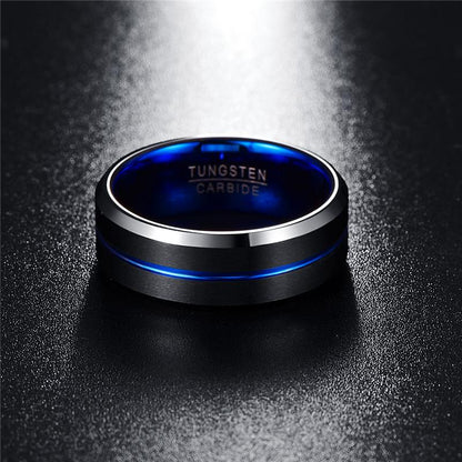 Ring - Black Tungsten with Thin Blue Line