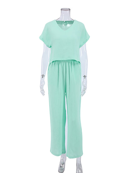 2 Piece Set Cotton Pajamas Set (blue or green)