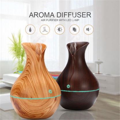 Vase Shape Wood Grain Humidifier & Essential Oil Diffuser